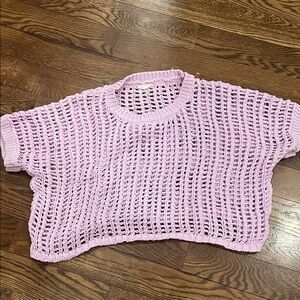 Light Pink Cropped Open-Knit Women’s Top